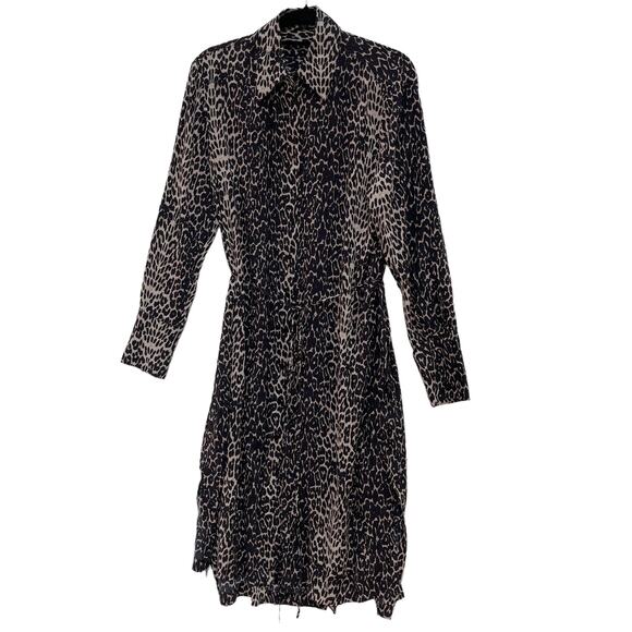 Allsaints Anya Animal Print Shirt Dress Medium Long Sleeve Button Front AND Back - Picture 4 of 12